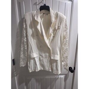 Vintage Capezio Blazer Cream Lace Sleeves 3 Double Buttons (6) Womens Sz Large